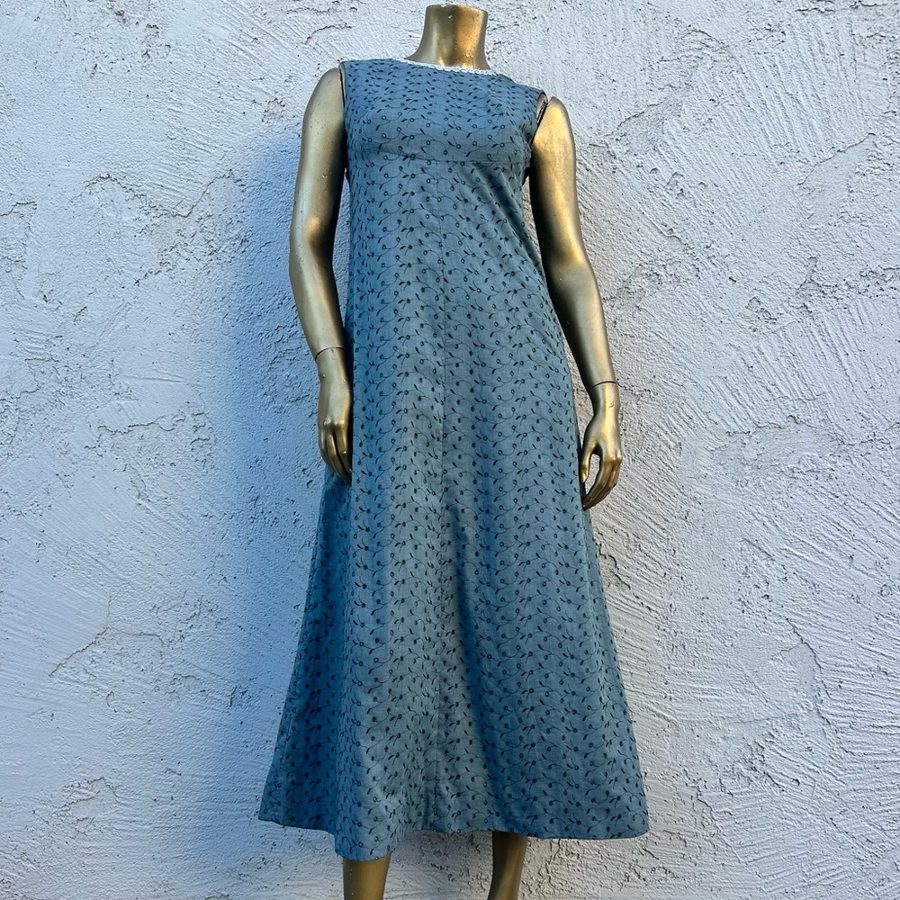 Dyed Custom Homemade Vintage Sleeveless Eyelet Midi Dress 32” bust